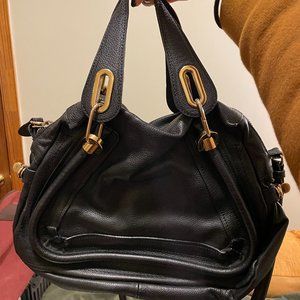 Chloe Paraty Military Top Handle Bag Leather Medium Black